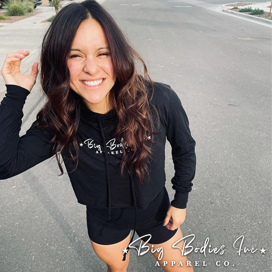 Big Bodies Inc Black Hoodie Crop White Lettering 